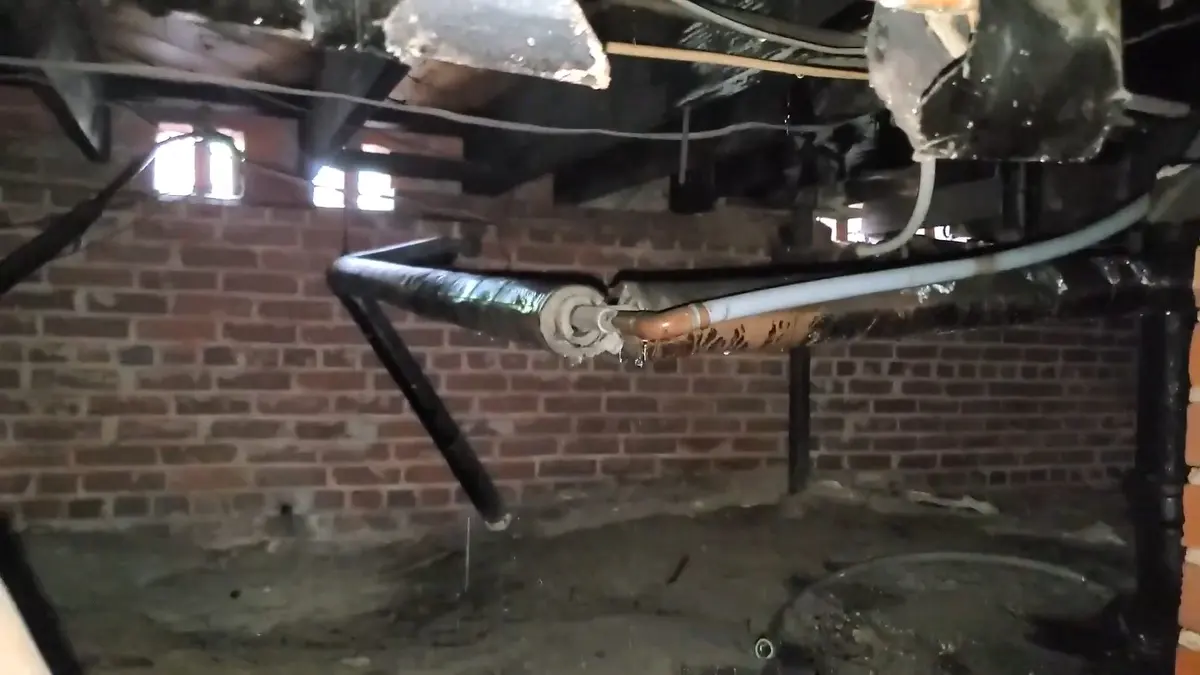 Basement plumbing rough-in with pipes and drain connections for a plumbing service page in East Lebanon, PA
