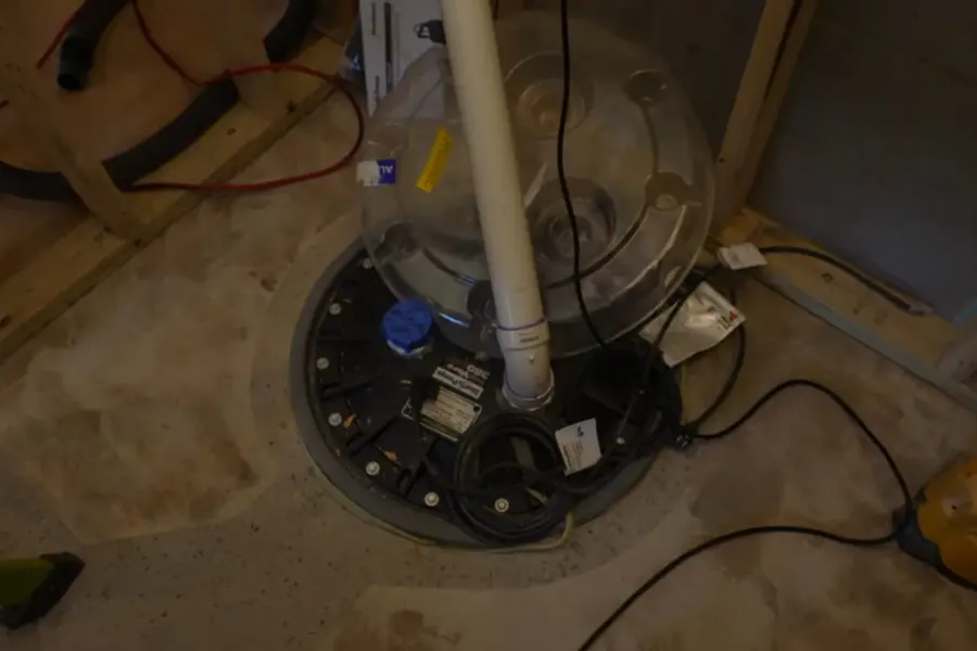 Basement plumbing rough-in with pipes and drain connections for Basement Plumbing in Lebanon, PA | Baths & Pumps (Basement Plumbing in Lebanon, PA | Baths & Pumps closeup)