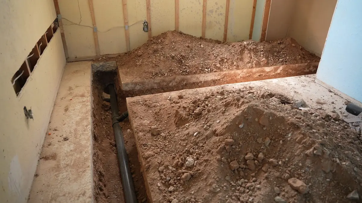 Open trench with new sewer or water line pipe illustrating Plumbing Tips for Older Lebanon Homes (Plumbing Tips for Older Lebanon Homes detail)