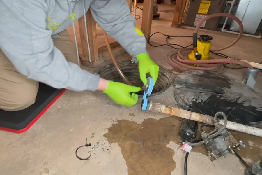 Sump pump and basin in a basement floor illustrating Sump Pumps in Lebanon: Keeping Basements Dry (Sump Pumps in Lebanon: Keeping Basements Dry detail)