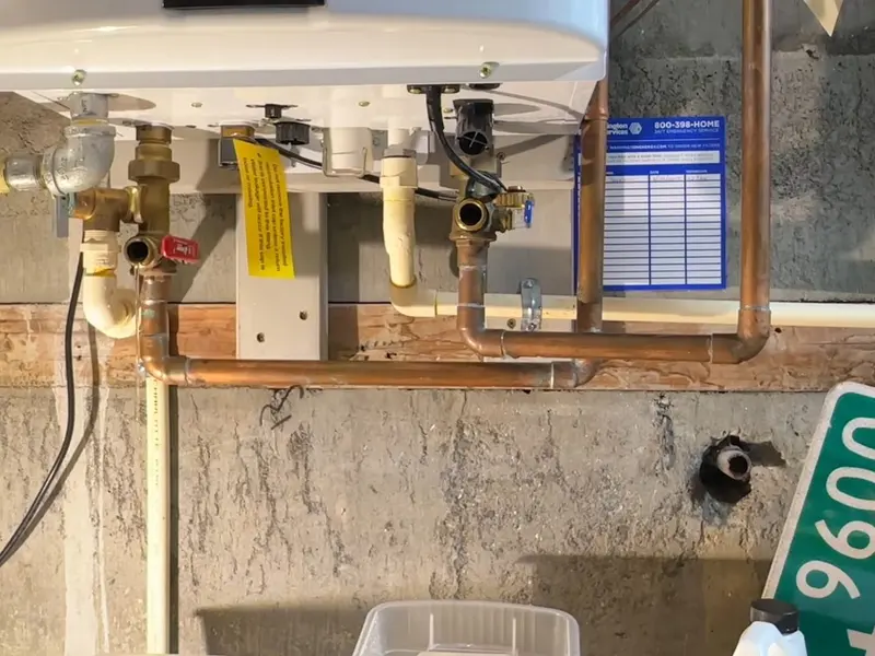 Tankless water heater with connected service piping for Tankless Water Heater Service in Lebanon, PA (Tankless Water Heater Service in Lebanon, PA detail)