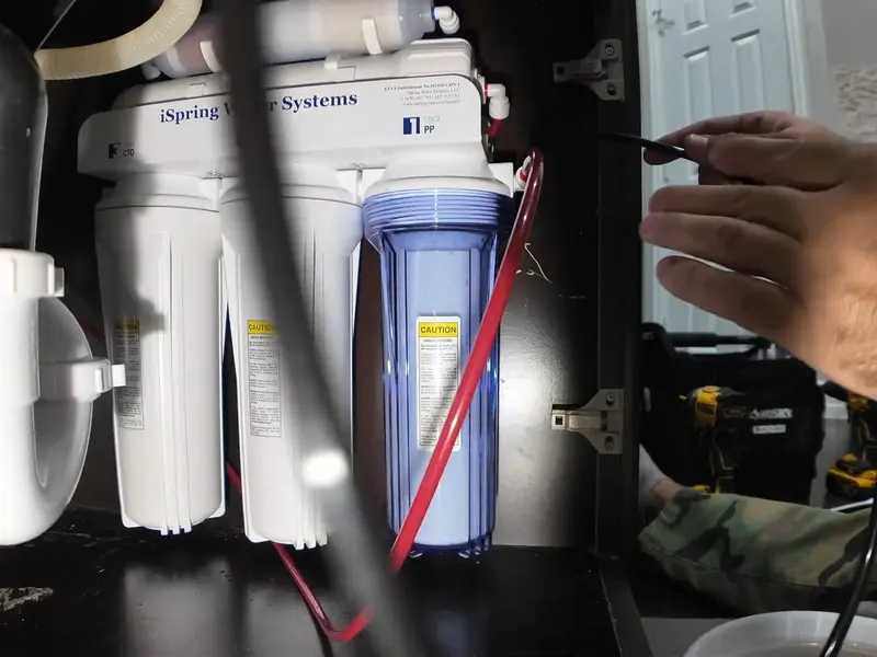 Under-sink reverse osmosis filter system and tubing for a plumbing service page in South Lebanon, PA