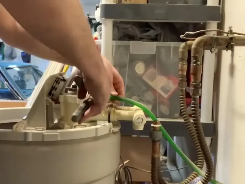 Water softener equipment with control head and brine tank for a plumbing service page in East Lebanon, PA