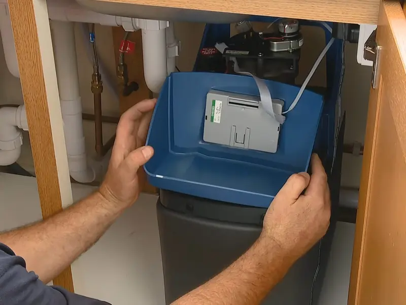 Water softener equipment with control head and brine tank for a plumbing service page in Myerstown, PA